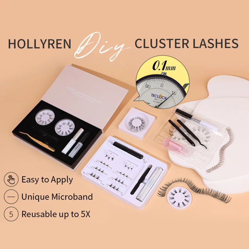 Hollyren Diy Glue For Strip Lashes That Look Like Extensions Wholesale Cluster Eyelashes With Bond Kit