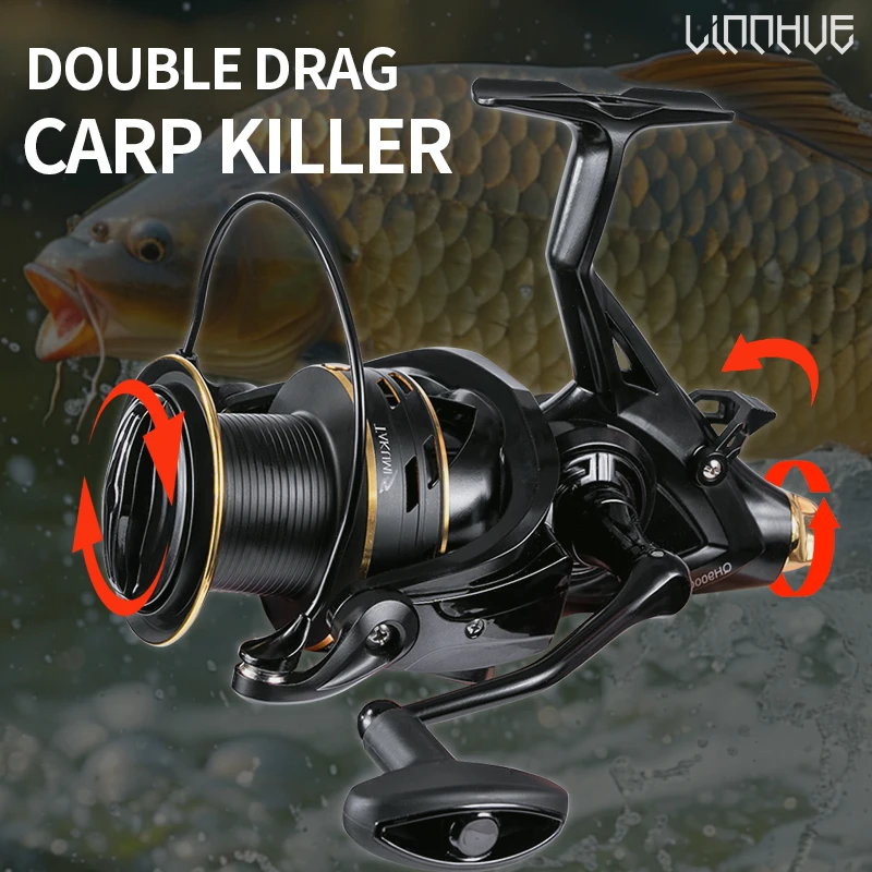 LINNHUE Spinning Reel QH3000 4000 5000 6000 7000 8000 9000 Double Drag Max Drag 20kg carp Fishing Reel Support Customization