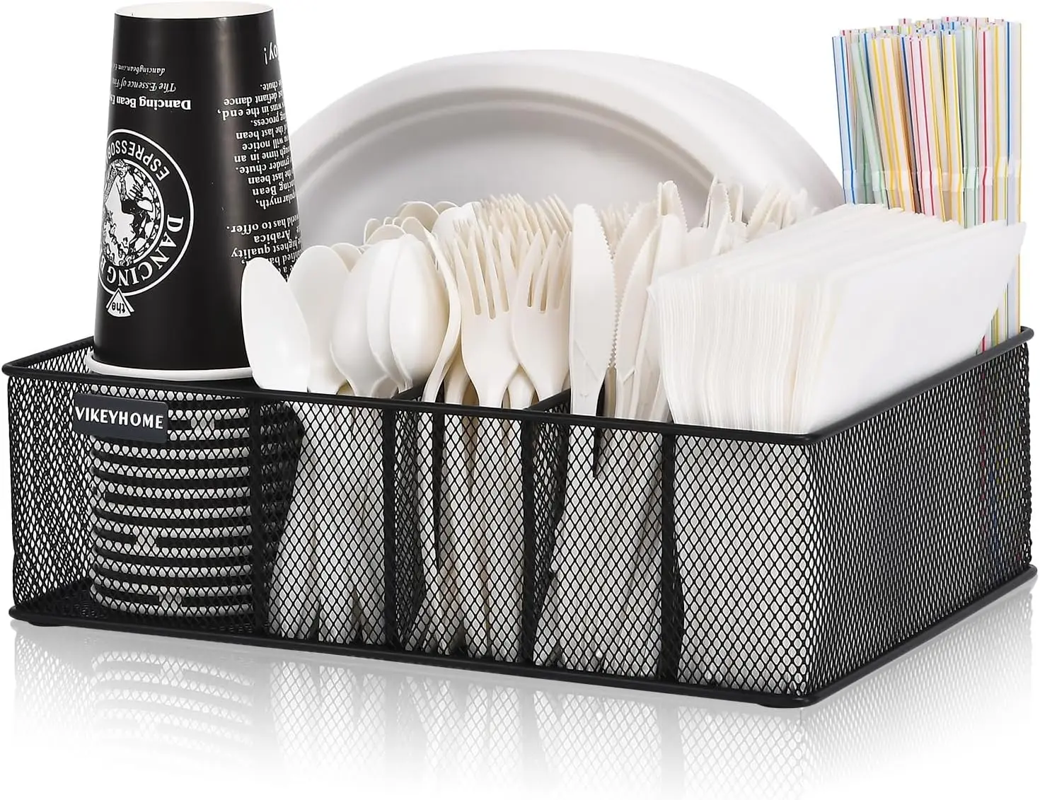 Metal Silverware Caddy with 6 Compartments Kitchen Organizer Paper Plate Rack countertop Organization Food Storage Baskets