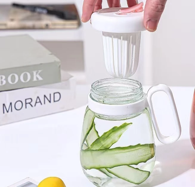 Stripe Glass Cup Transparent Glasses With Lid and Straw Ice Coffee Mug Tea Cup Juice Glass Milk Water Flower Cups Drinkware