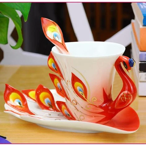 
Creative Gifts Ceramic peacock Cup and Saucer - tea cup set as birthday gifts 