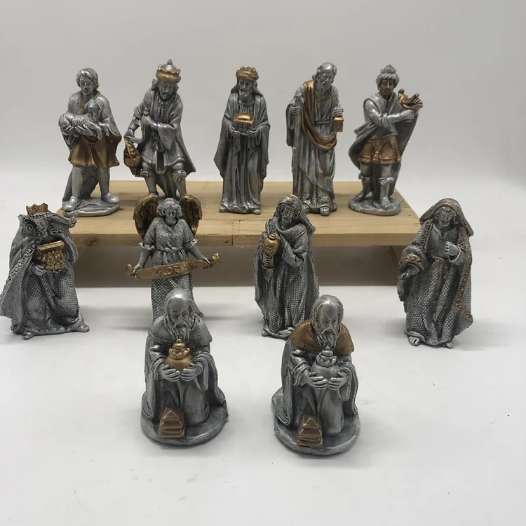 Handpainted Cheap Resin Statue Crib Baby Jesus Figurine Christmas Nativity Set