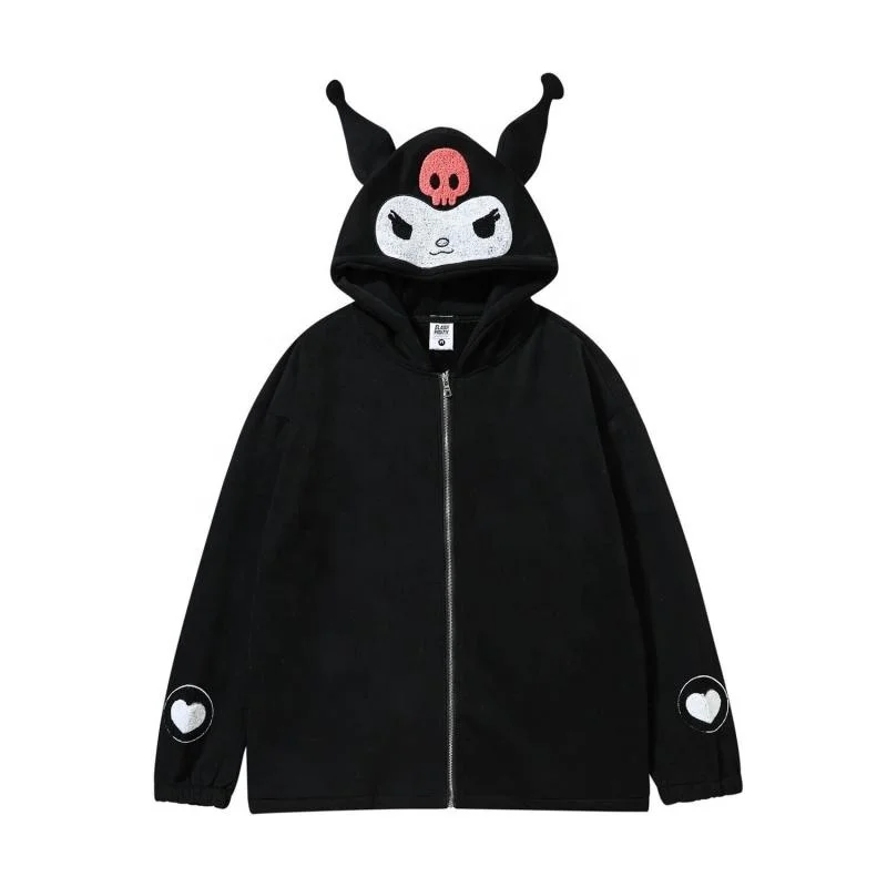 Sanrioed Kuromi аниме хлопковое пальто Kawaii Милая модная Толстовка Y2K с логотипом удобная свободная посадка милый подарок на день рождения