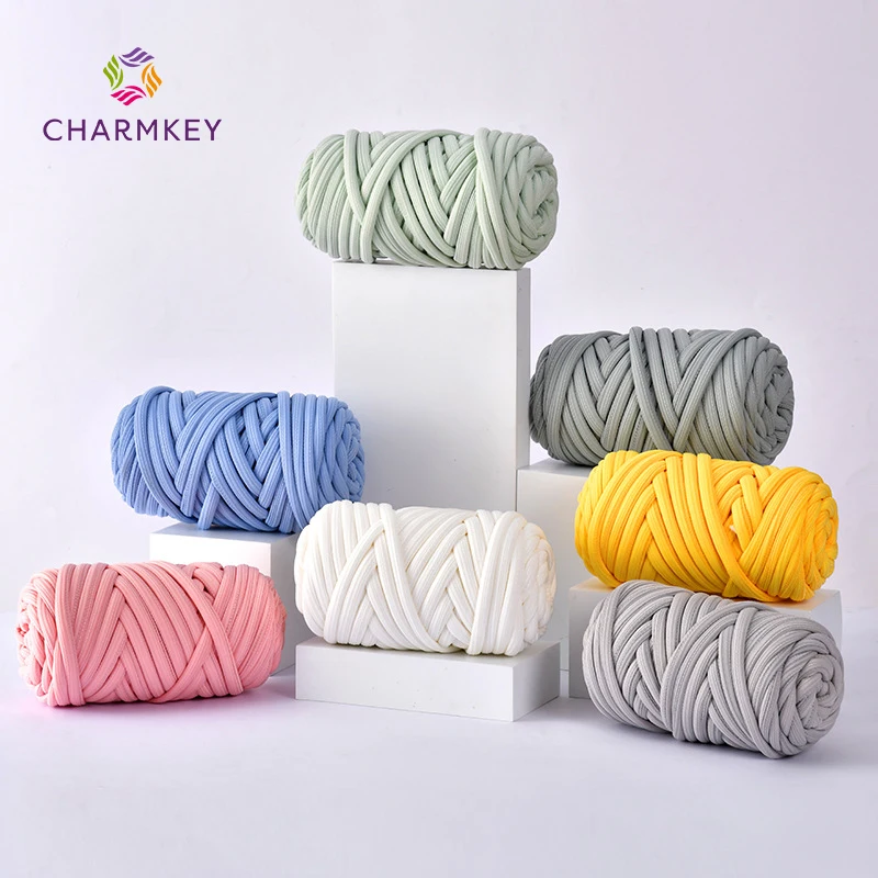 Wholesale Customized 250gram Per PCS 97%polyester and 3%spandex Chunky Knitting Yarn Silk Cold Fabric Tube Yarn for Crochet