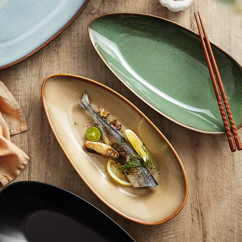 New ceramic fish plate household steamed fish high appearance level plate Japanese cuisine restaurant club light luxury high-end
