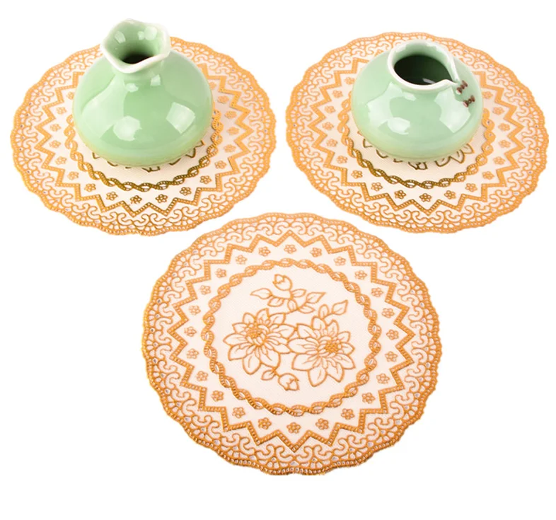 
PVC bronzing lotus coaster ashtray cushion round western placemat 