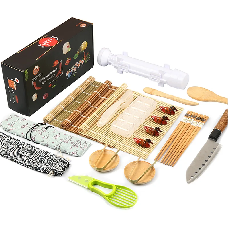 New DIY Sushi Tools Bamboo Rolling Sauce Dish Round Sushi Cone 24-piece Nori Rice Set