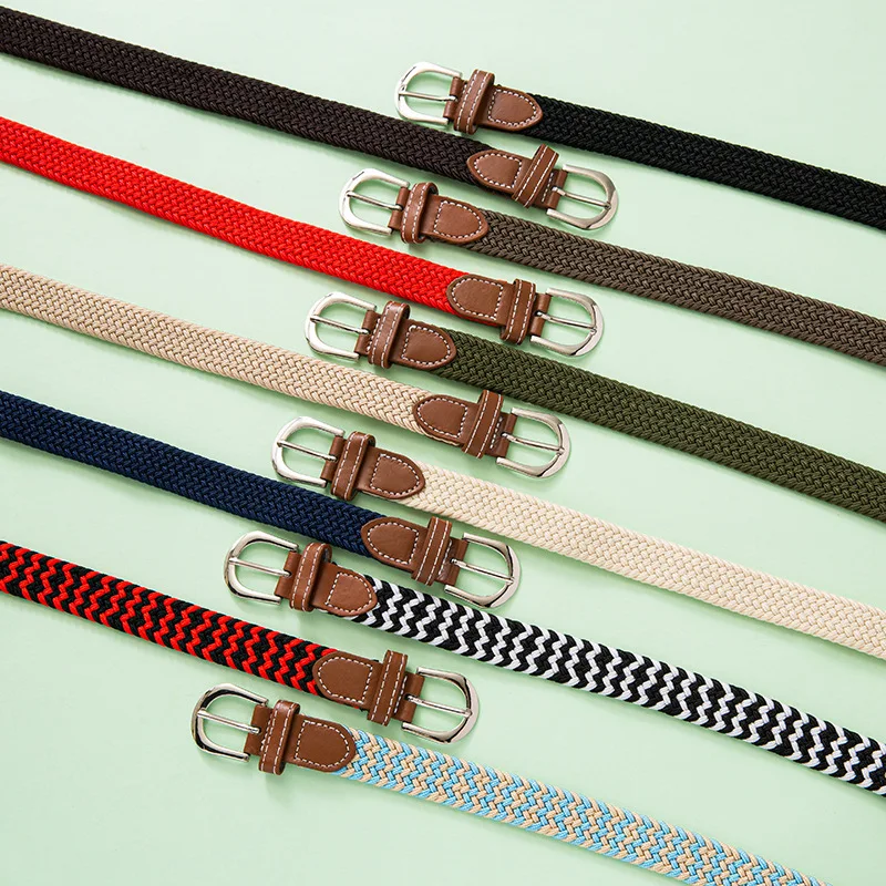 New Fashion colorful  belts thin elastic casual braided student pin buckle belts   wholesale