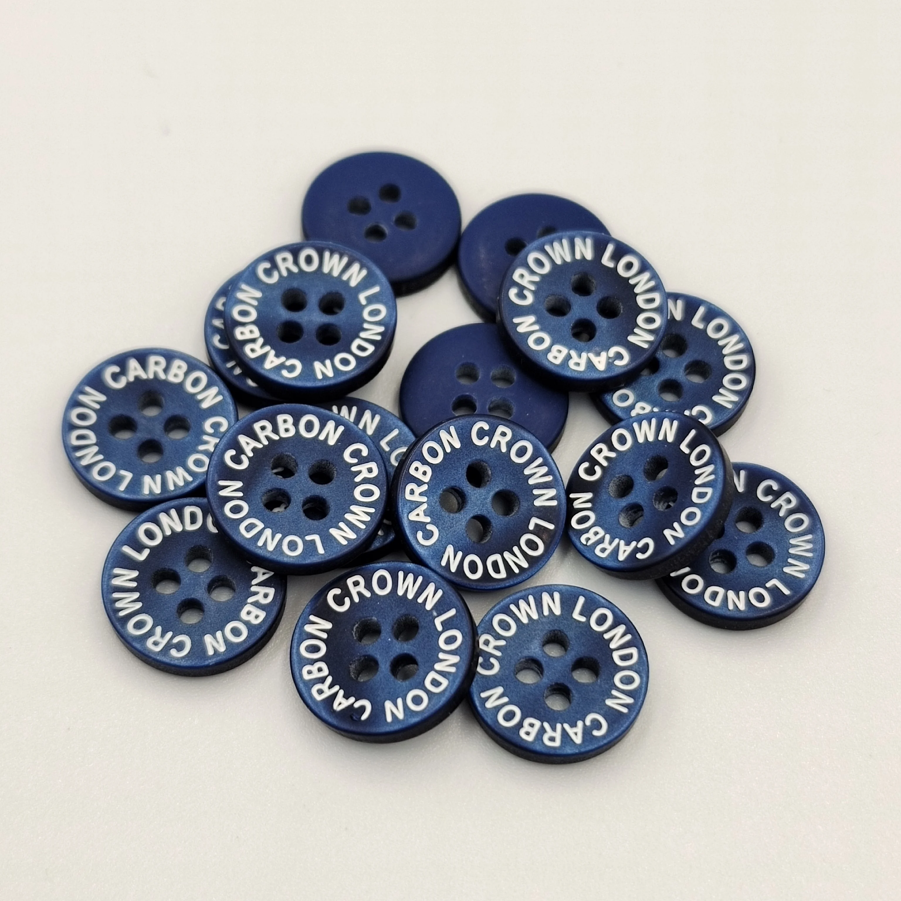 Custom Fancy Engraved Brand Name Flatback Plastic Button Type 4-Holes Button