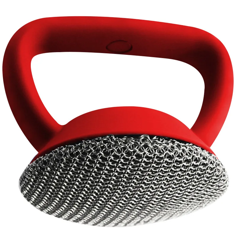 Kitchen gadgets easy cleaning Cast Iron cleaning brush 316 Stainless Steel Chainmail Scrubber with Handle