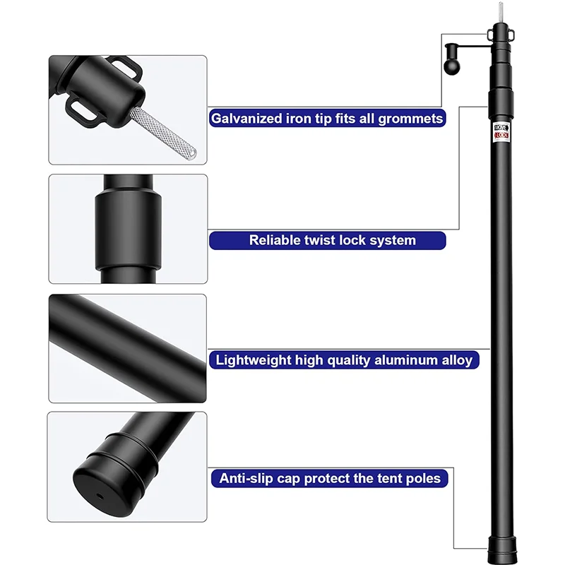 Lightweight Adjustable Tent Poles Adjustable Tarp Tent Poles Telescoping Aluminum Rods Portable Awning Poles