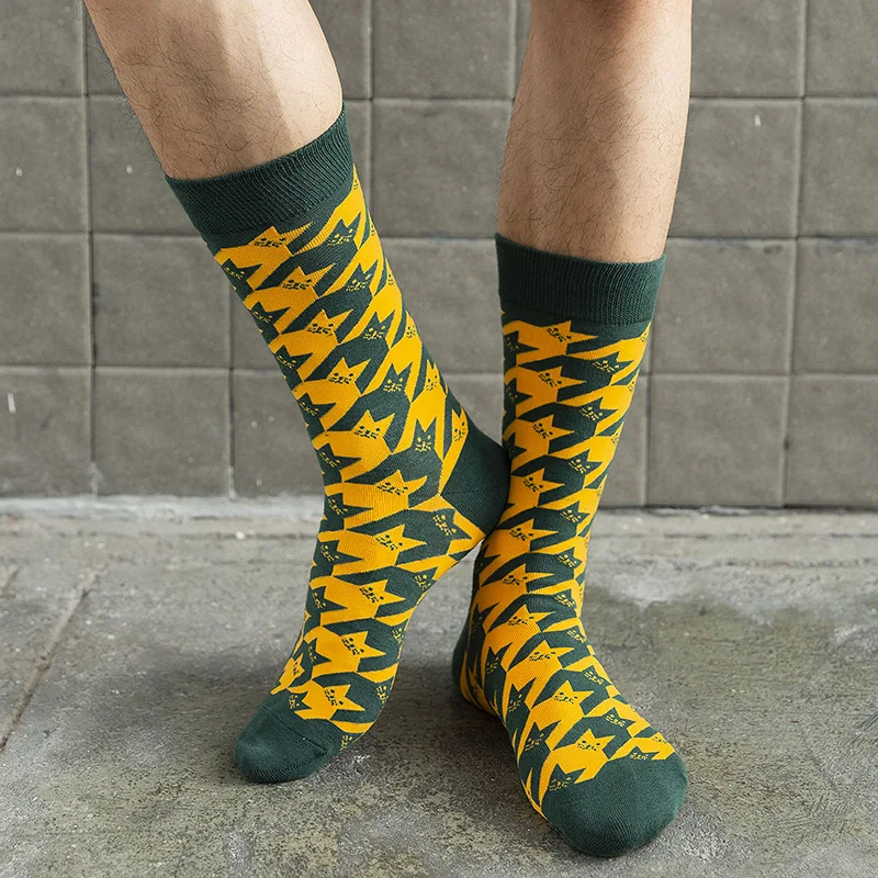 Amazon Hot Sale Colorful Happy Cat Light Puzzle Socks Imported from China