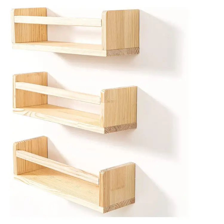 Wall Mounted Book Storage Holder Bookshelf Kitchen Corner Wooden Floating Shelf for Office