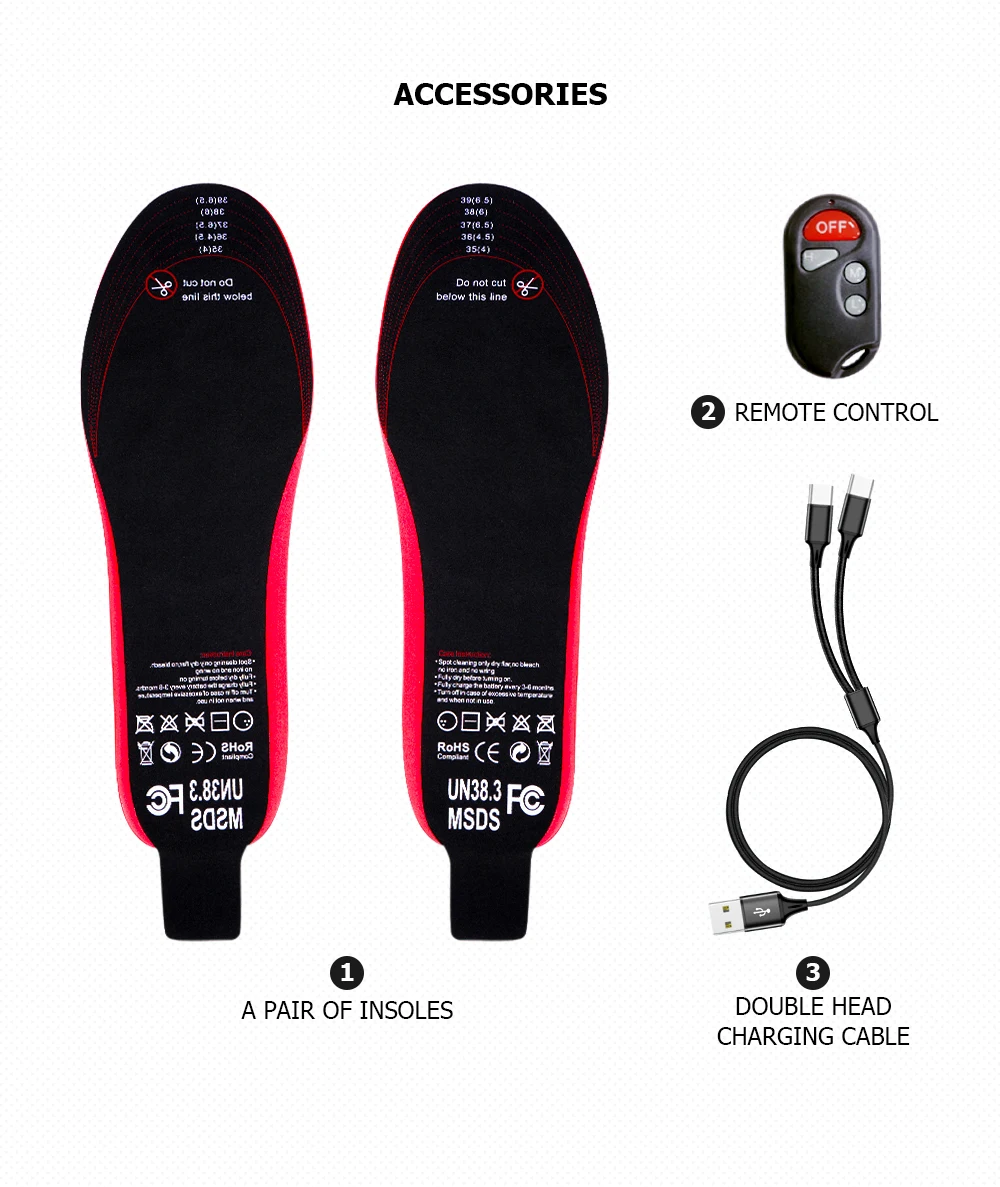 Carbon Fibre Electric Battery Powered Rechargeable Usb Warm Remote Control Wireless 3.7V Heated Insole