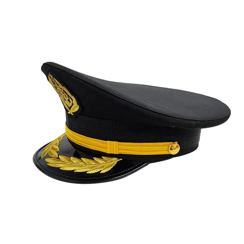 Custom Embroidered Logo Royal Officer Peaked Cap Captain Officer Cap