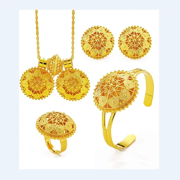 fashion popular design ethlyn 4pcs 18K gold plated ethiopian jewelry sets necklace eritrean/habesha bride wedding gifts