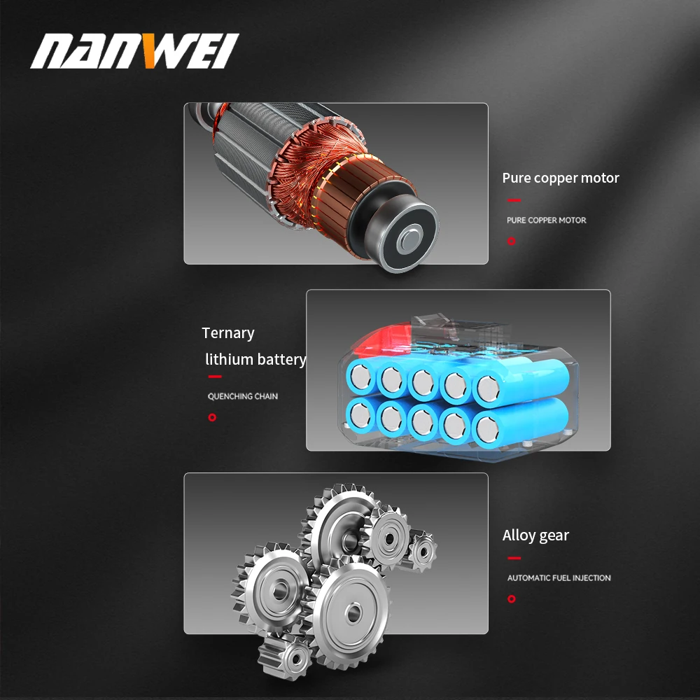 NANWEI Industrial Cordless Impact Hammer 1100r/min 21V 7.5AH ElectricPower Brushless hammerFor drill steel wood concrete lithium