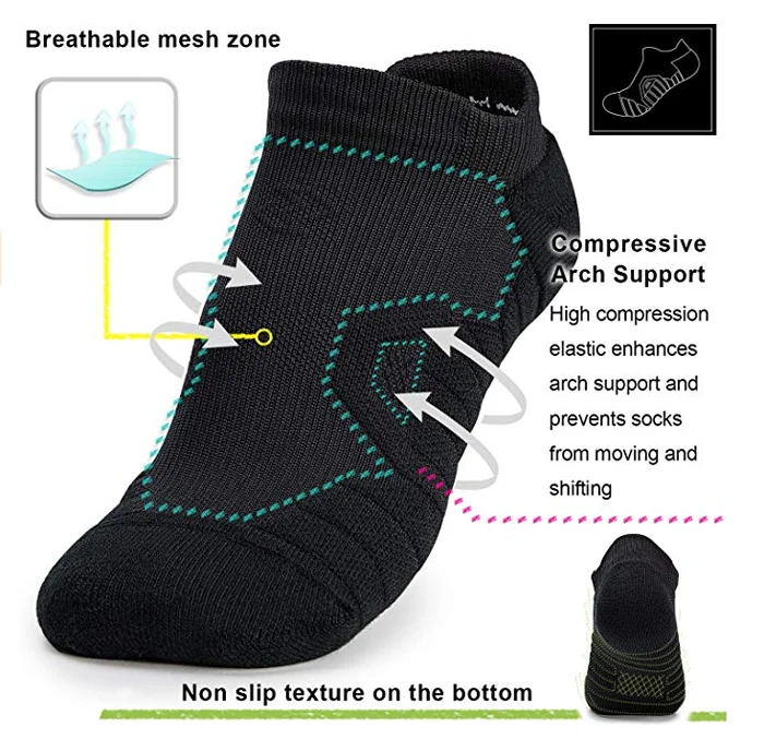 
DYSS-9616 No Show,low cut Compression Athletic Running Socks, Wicking Sport Cushion Padded Sock also for hiking Tennis, Cycling, 