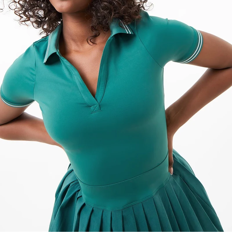 Women Tennis Dress Yoga Fitness Breathable Golf Ladies Sportswear Dress Collar Golf Shirt Pleated Skirt Tennis  Wear Dress