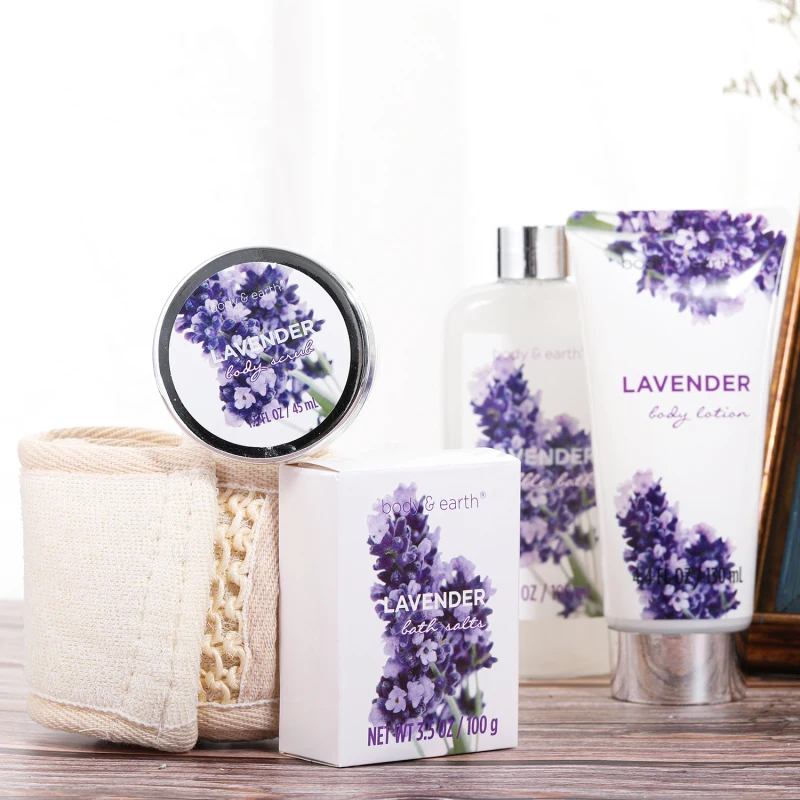 Bath Spa Gift Set, Gift Basket 7 Piece Lavender Scented Spa Basket Kits for Women