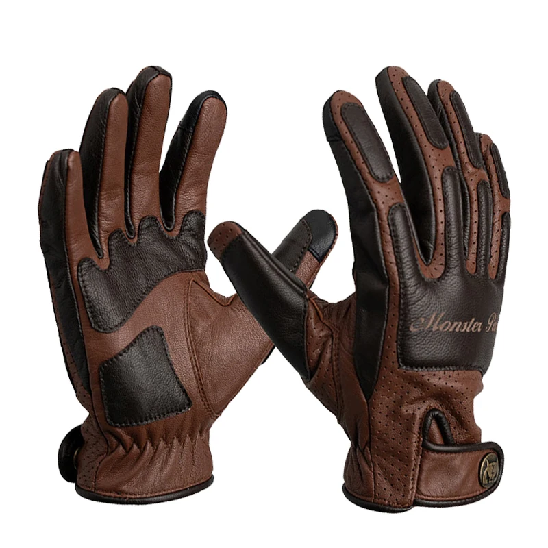 Винтажные Мотоциклетные Перчатки MONSTER PARK, кожаные мужские перчатки Harley с защитой от падения и сенсорным экраном, мотоциклетное всесезонное снаряжение для верховой езды для женщин