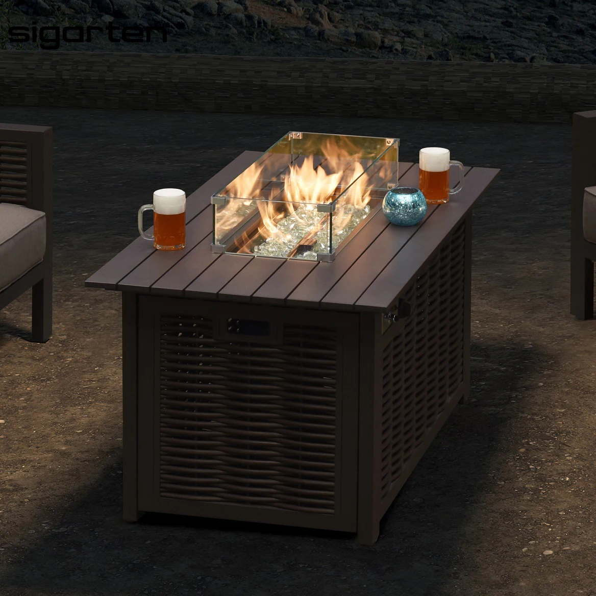 Sigarten One Stop Professional Collocation Fire Pit and Sofa Are Borne to be Matched PE Rattan Sofa Foshan Outdoor Furniture