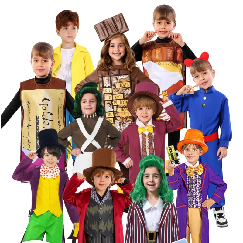 Оптовая продажа, Детский костюм Вилли Вонка и шоколадная фабрика, роскошный костюм Вилли Вонка