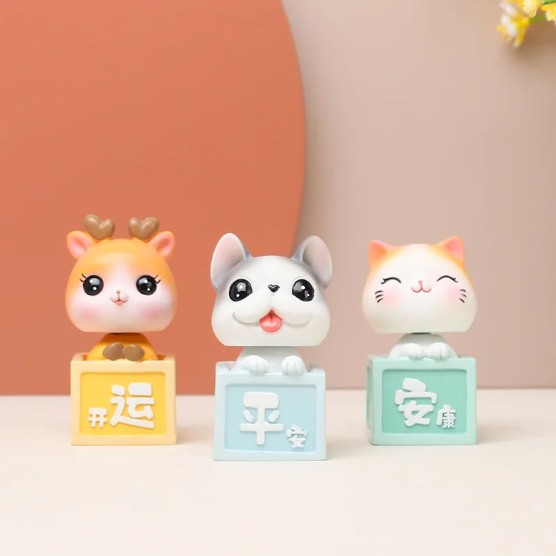 Desktop Crafts Decorations Cute Cats And Dogs Cartoon Shaking Head Animal Resin Ornaments