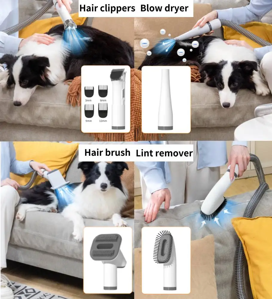 Home Use Professional Pet Grooming Kit with Fur Remover Hair Brush Dryer Clippers Set Trimmer Cleaner Vacuum For Dogs Cats