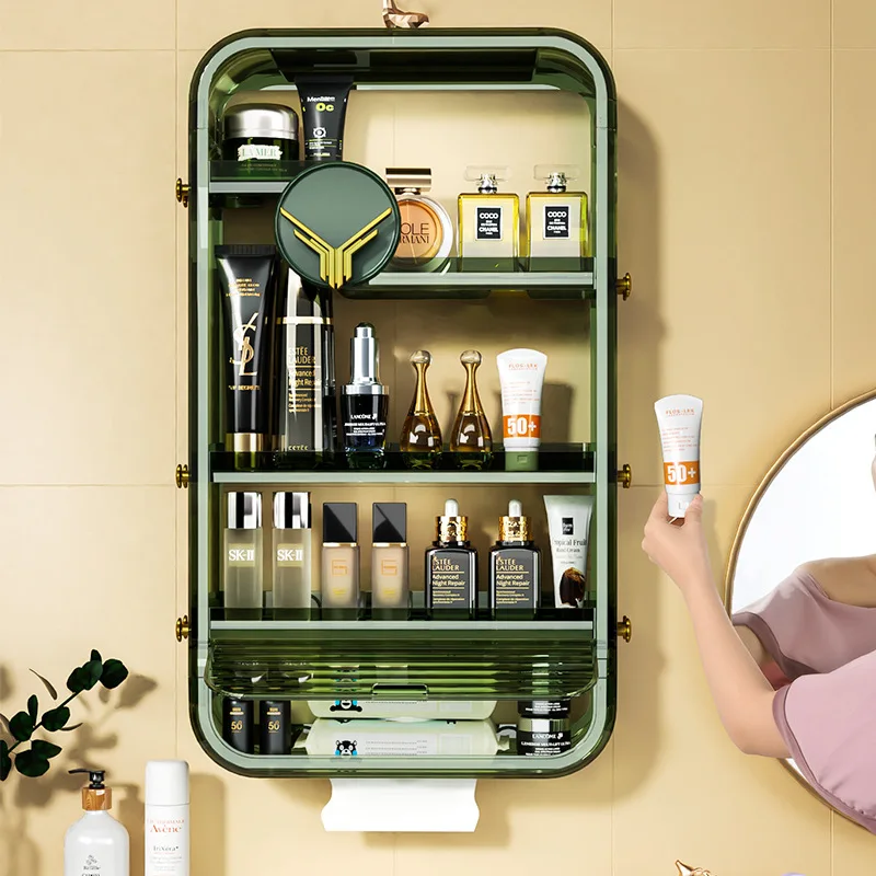 Light Luxury Edition Bathroom Household Cosmetic Shelf Japanese Style Punch-Free Storage Rack Kitchen Wall-Mounted Storage Rack