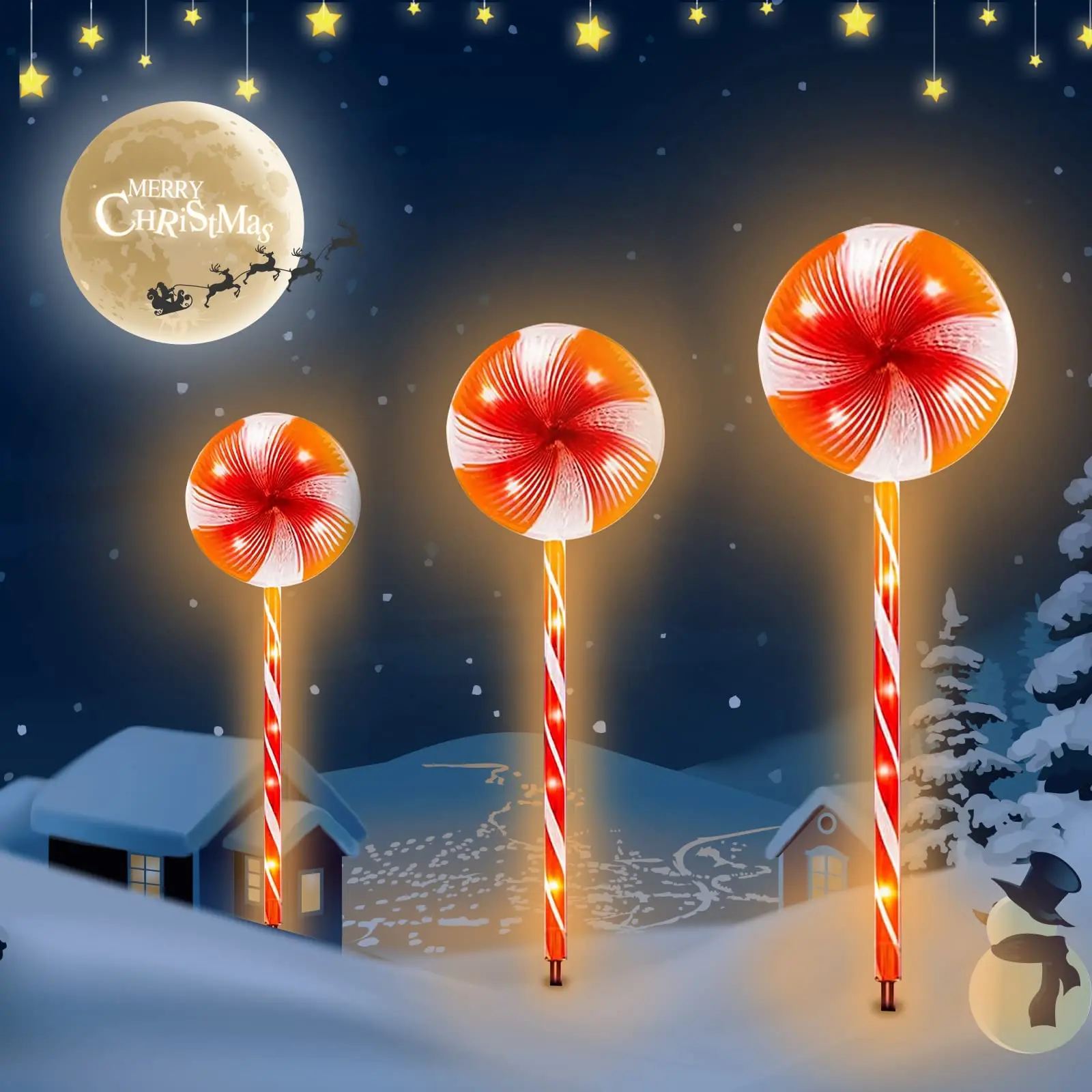 Candy Cane Decorative Lights 8 Lighting Patterns Waterproof String Led Christmas Lollipop Path Lights