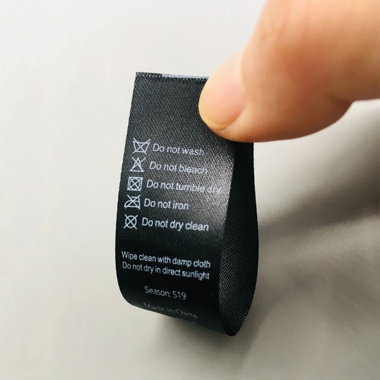 Black Wash Label Custom Personalized Logo Printed Label Wholesale High Quality Taffeta Wash Care Label