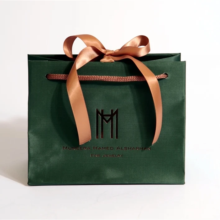 Lithography ribbon handle watch earrings packaging refined paper bags for jewelry