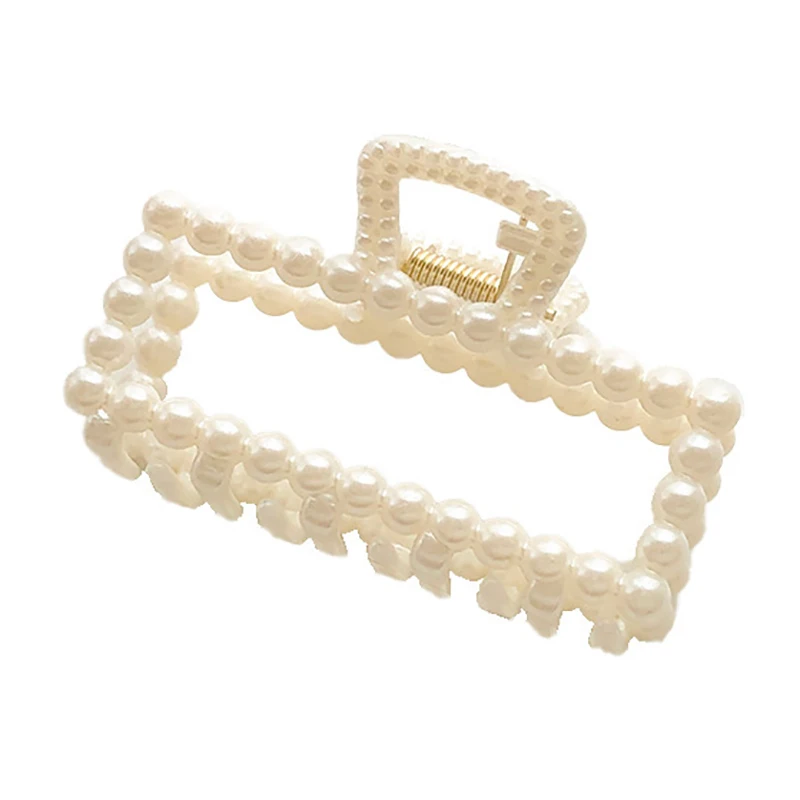 Custom Korean style hollow out hair decorations resin geometric hair clip white pearl hair claw for girls