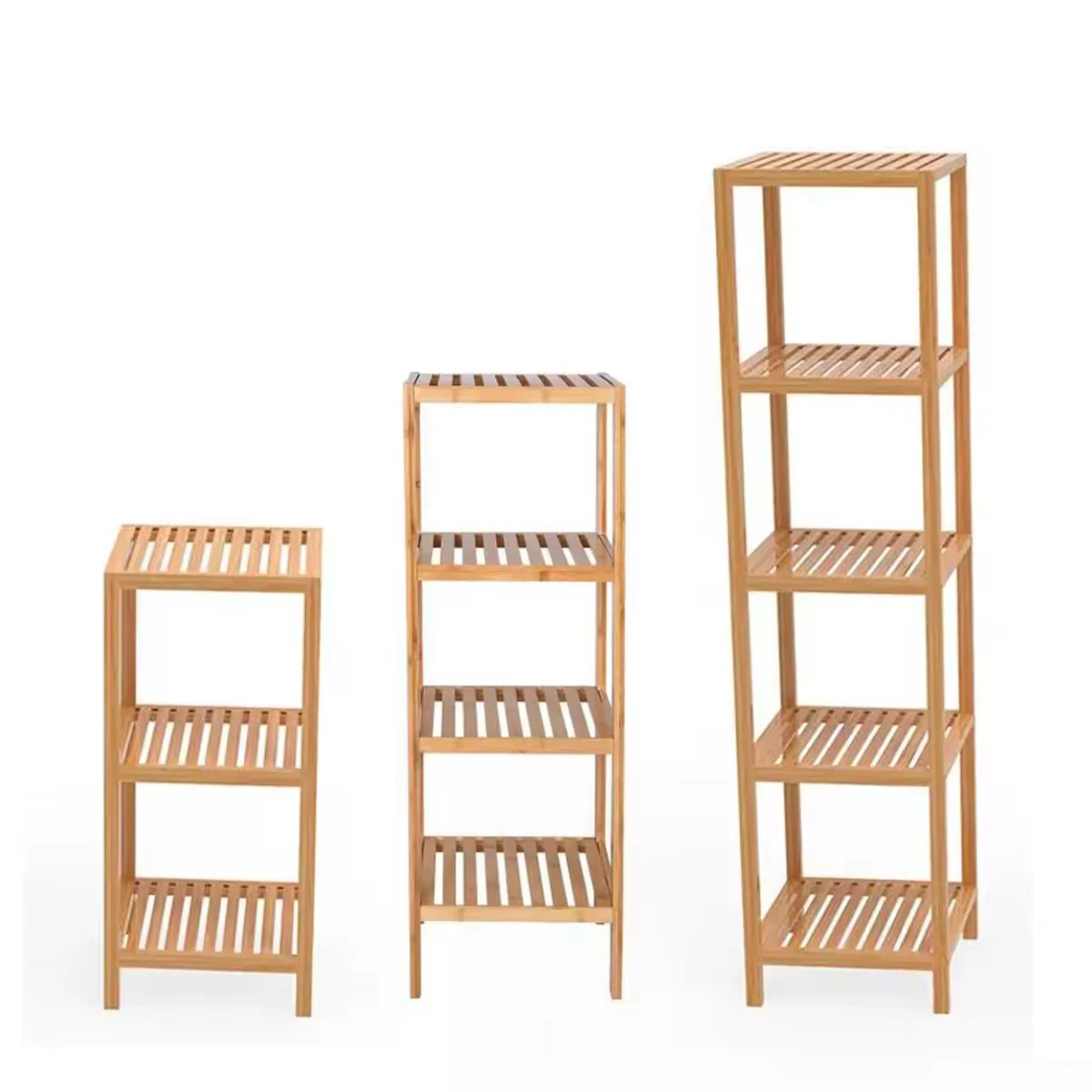 Bamboo Wood Bathroom Shelf Unit Tower Bookshelf Multifunctional Storage Rack Display 5 Tier Square Bamboo Bathroom Rack Shelf