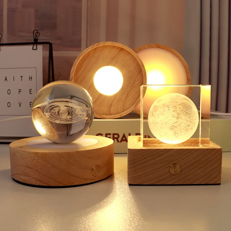 smart colorful night light wooden base for  kids bedroom touch switch built in battery wooden lamp led mood lamp