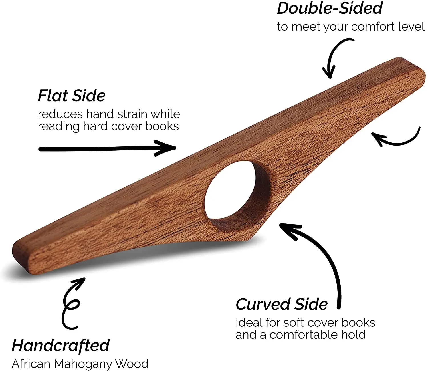 Handmade African Mahogany Novel Wooden Reading Accessory and Gift for Readers Wooden Book Page Holder