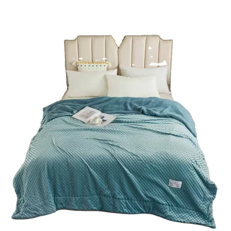 100% polyester soft and warm double layer 3D embossed dot flannel fleece and sherpa velvet blanket/throw