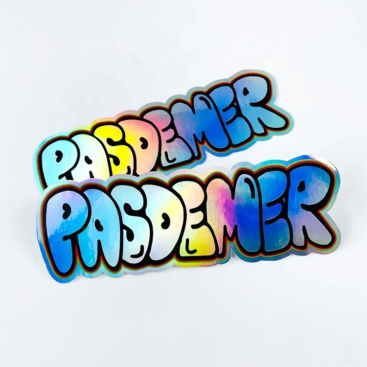 Custom High Quality Waterproof Rainbow Silver 3D Laser   Carton Die Cut Glitter Holographic Sticker