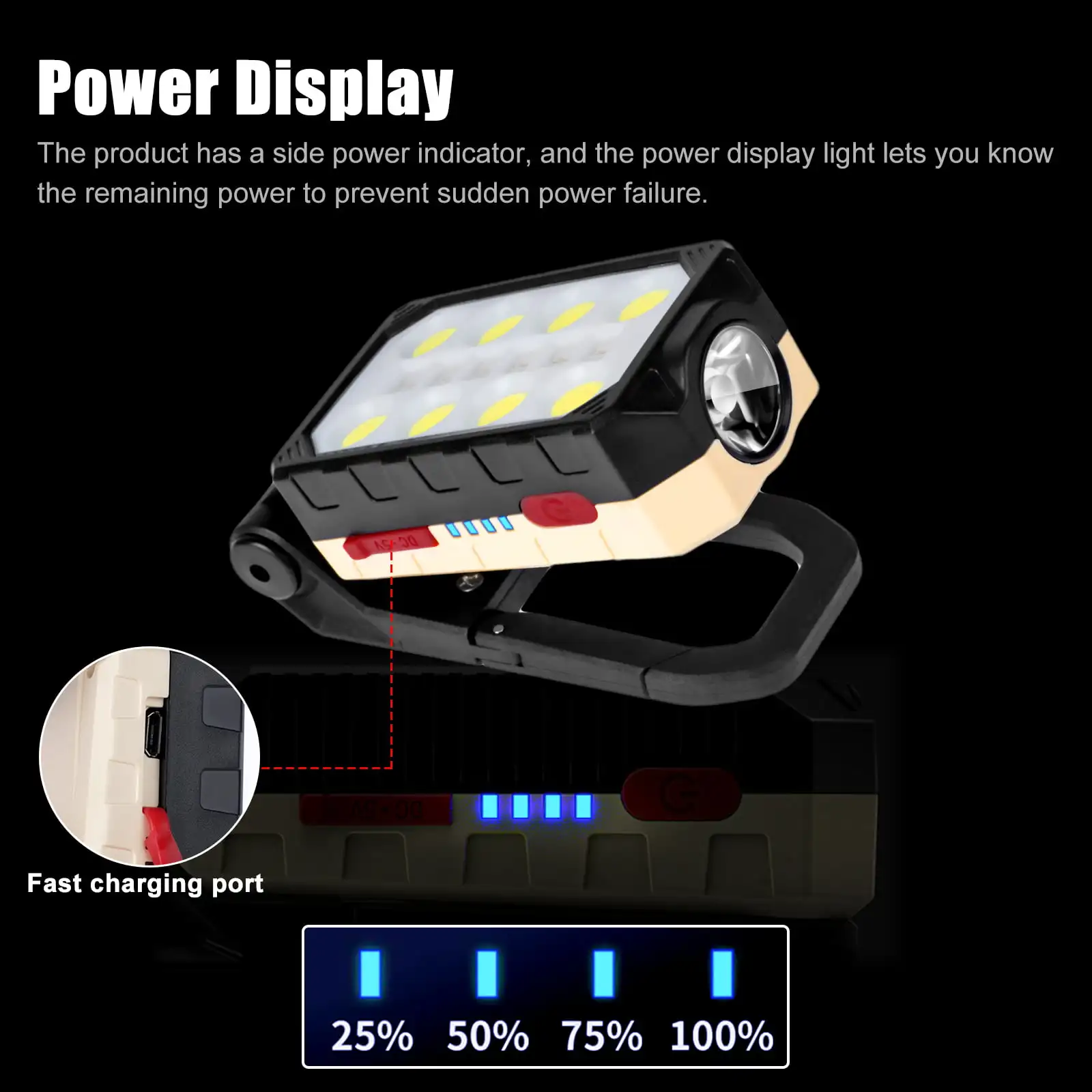 LED Work Light Super Bright Angle Adjustable Magnetic Adsorption IP66 Rechargeable COB Work Lamp with G1/4 Interface