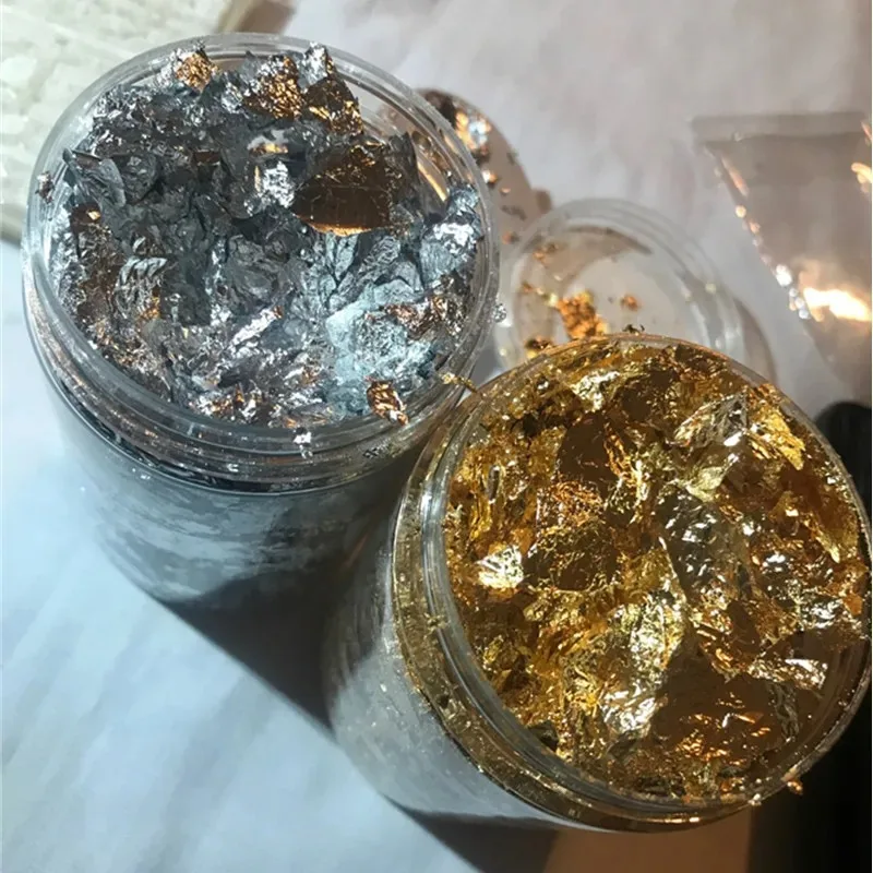 5G Nail Art Accessories Gold Silver Copper Foil Sequins Glitter Leaf Flake Sheet Bulk Foil Paper For Gilding Manicure Decoration