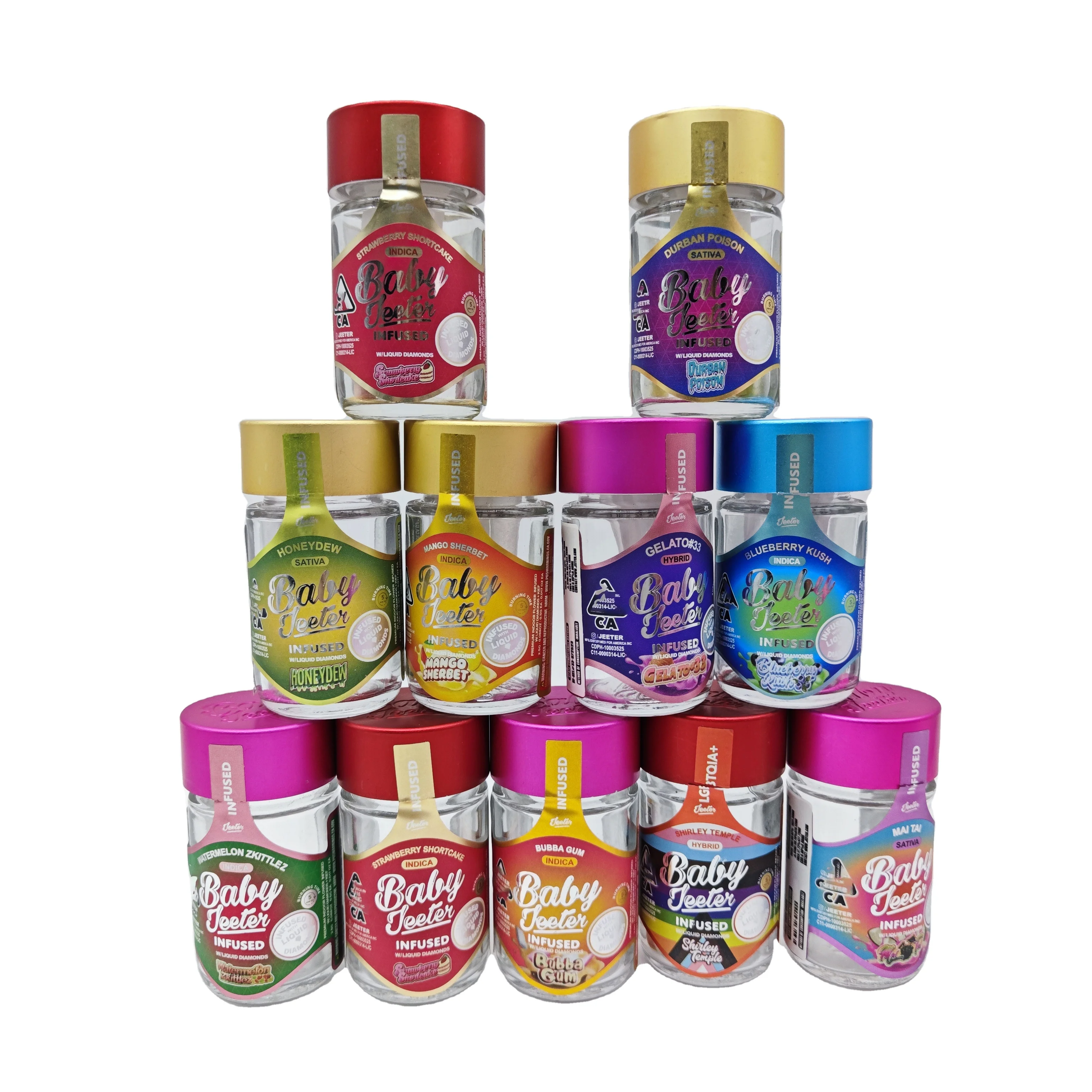 Custom Logo Jeeter Baby Pre Child Resistant Roll Packaging Glass Jar Storage Childproof Cap Glass Bottle