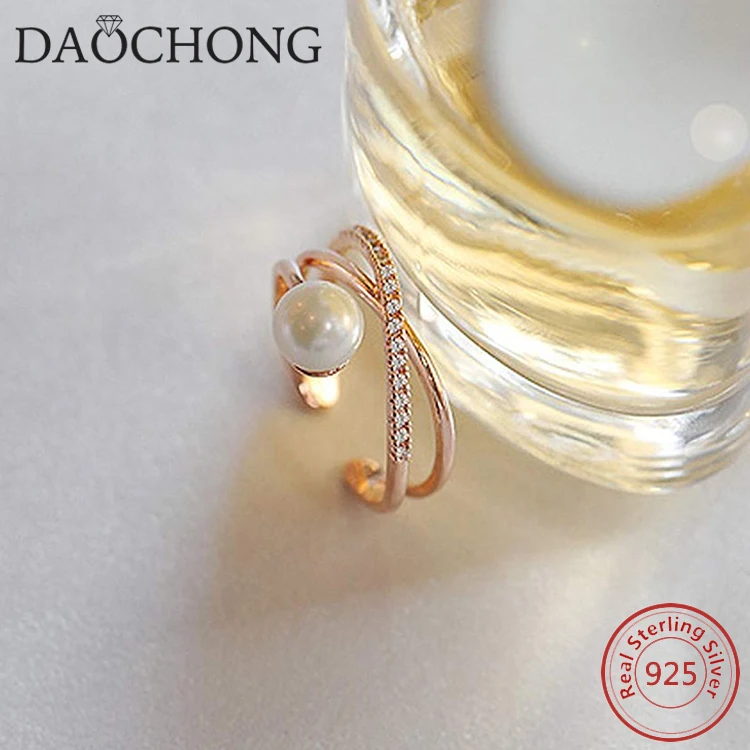 925 Sterling Silver X Ring Cz  Cross Stackable Finger Pearl Rings Adjustable
