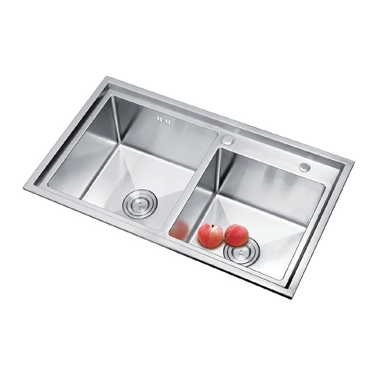 Черная матовая кухонная раковина из нержавеющей стали с золотистой поверхностью и двойной чашей