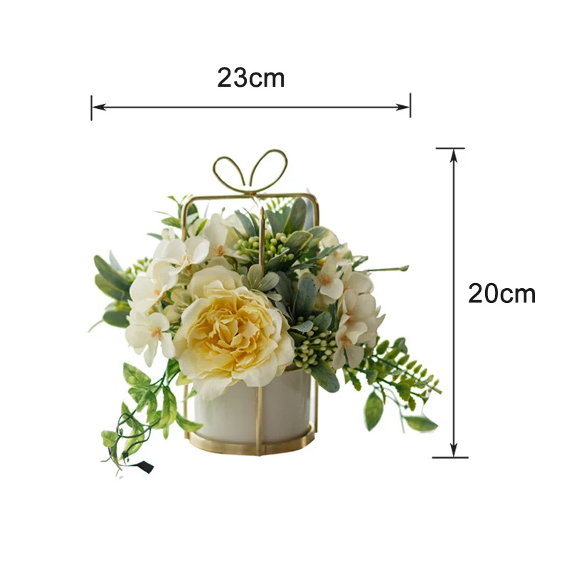 Artificial Flower Hanging Planter Pot Artificial Flower Set with Ceramic Golden Vase for Wedding Home Decor