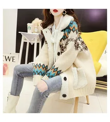 2021 fashion vintage design christmas womans sweater long sleeve knitwear trendy casual lambswool sweater cardigan for women