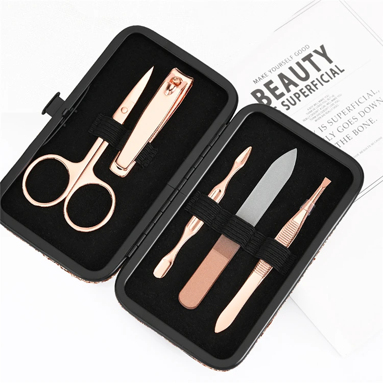 
Fast Shipment 5 Pieces Cute Nail Cutter Set Acrylic Glass Nail File Rose Gold French Manicure Pedicure Set 