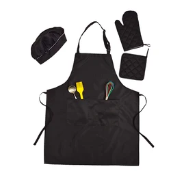 Custom logo poly cotton Chef Hat and Apron Set Kitchen apron set