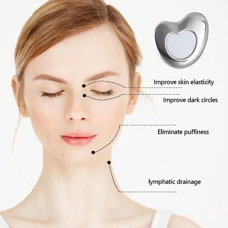 Custom Logo Skin Care Face Tool Stainless Steel Gua Sha Cryo Massager Ice Roller Metal Ice Globes Heart Shape
