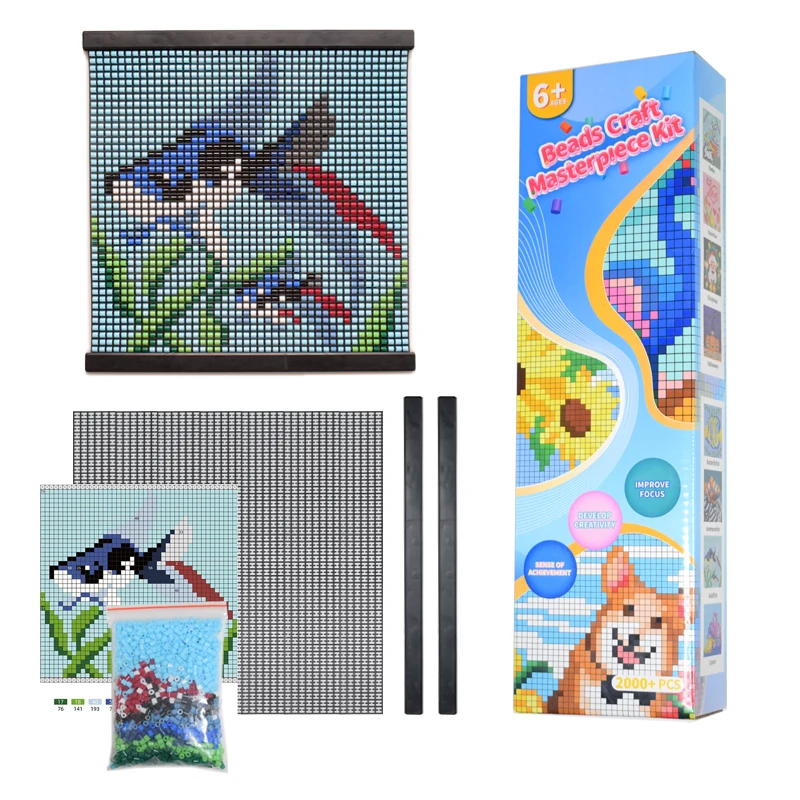 HAMA beads creativity canvas Toucans Pattern Multi colors No-Iron Fuse Bead Craft Masterpiece Kit for Kids and Adult